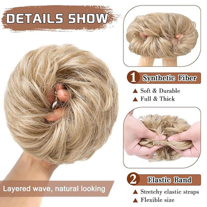 MORICA 1PCS Messy Hair Bun Hair Scrunchies Extension Curly Wavy Messy Synthetic Chignon for Women (27/613#)