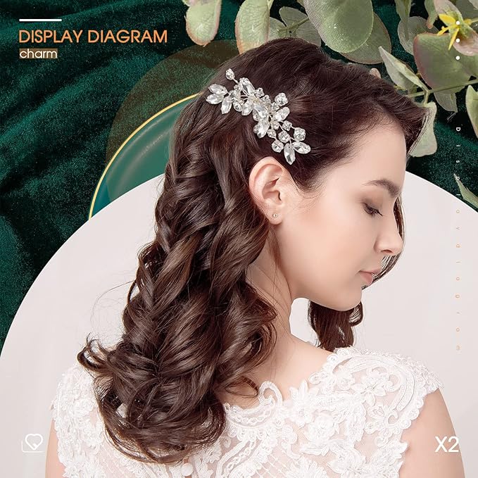 2 Pcs Bridal Wedding Hair Comb Rhinestone Silver Bridal Side Comb Crystal Rhinestone Hair Accessories for Women and Girls
