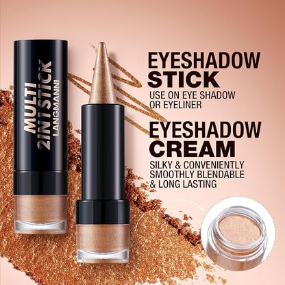 2-in-1 Gradient Eyeliner & Eyeshadow Stick Combo, Shimmer & Matte Cream Eyeshadow Pencil, Waterproof & Smudge-Proof, Long-Lasting Eye Makeup, Metallic & Neutral Shades (#07 Midnight Sapphire)