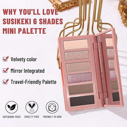 6 Colors Mini Naked Eyeshadow Makeup Palette Rosy Neutral Nude Eye Shadow Shimmer & Matte Make Up Pallet with Mirror Highly Pigmented Long Lasting Waterproof Travel Size Gift Kit 02