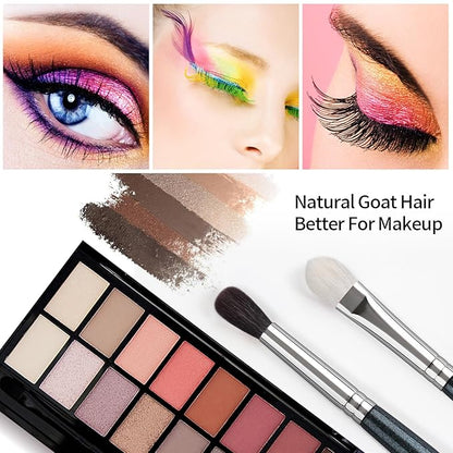 Natural Goat Hair Eye Makeup Brush Set, 6 Pcs Professional Blending Eyeshadow Makeup Brushes for Concealer Eyebrows Eyeliner, Soft Hairs & Wood Handle… (blue 6pcs)