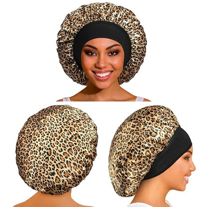 3 Pack Satin Bonnet Silk Hair Bonnet for Sleeping, Sleep Bonnets for Women Large Wide Soft Band Sleep Cap for Curly Hair Braids