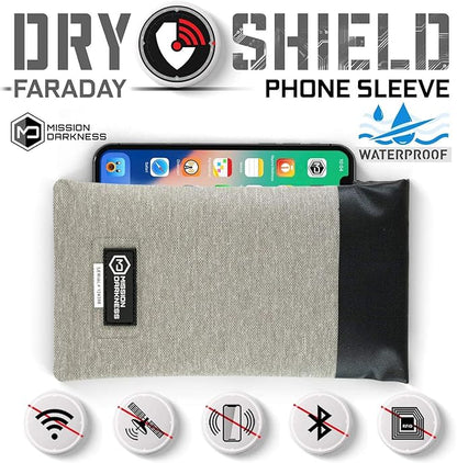 Mission Darkness Dry Shield Faraday Phone Sleeve // Slim Waterproof Dry Bag for Cell Phones + RF Shielding Liner // Signal Blocking, Anti-tracking, EMP Shield, Data Privacy, Electronic Device Security