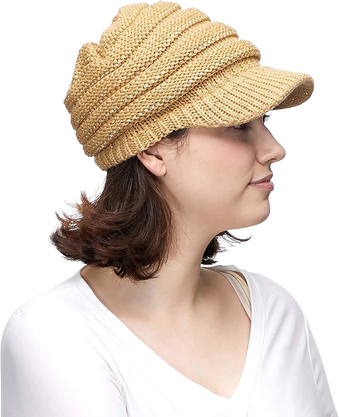 C.C Hatsandscarf Exclusives Women's Ribbed Knit Hat with Brim (YJ-131)(YJ-2023)