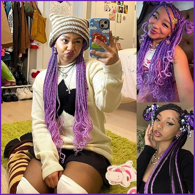 Ombre Purple Pre stretched Braiding Hair 2 Packs Pre feathered Braid Hair Extensions 30 Inches Hair Braids
