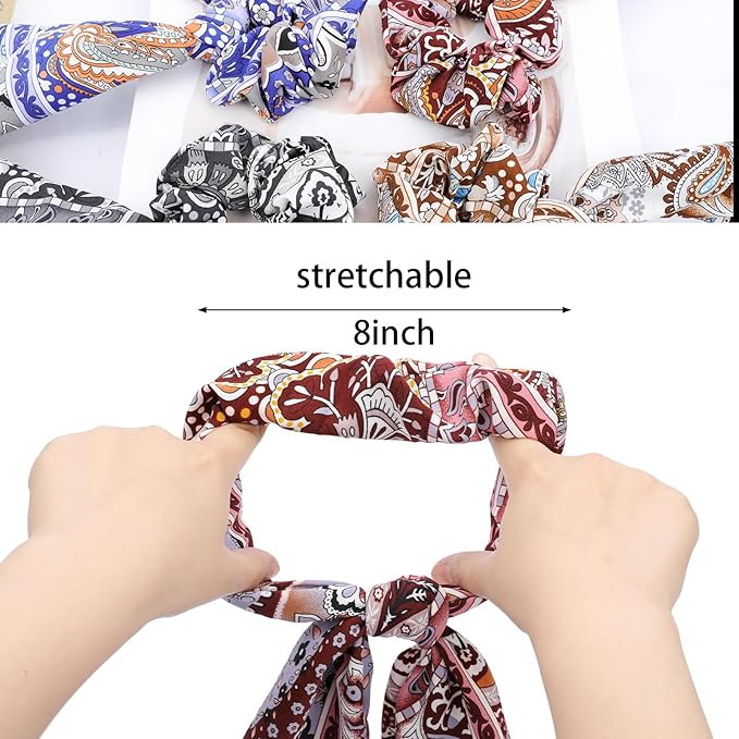 Paisley Scrunchie Scarfs Large Hair Bow Scrunchies Chiffon Hair Scarf Ties Long Tail Ponytail Holders Bandana Scrunchy Ribbons Fashion Hair Scarves Bows Bands Accessories for Women with 6PCS