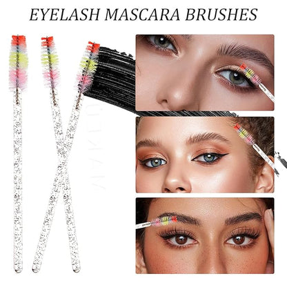 300 PCS Eyelash Extension Supplies Kit, Disposable Micro Swab, Crystal Eyebrow Spoolie Lash Brush, Lip Brush, Mascara Wand Applicatorr(colorful+black)