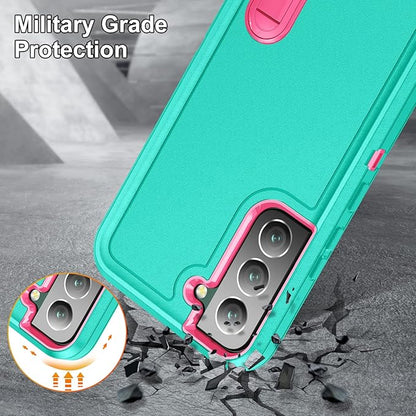 for Samsung Galaxy S22 Plus Case Galaxy S22+ Case with Kickstand Case 3-Layer Military Grade Protective Case Cover Silicone Rugged Shockproof for Galaxy S22 Plus S22+ Phone Case Cyan+Rose Red
