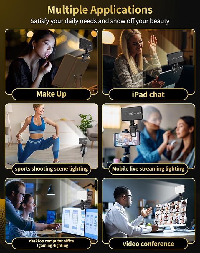120LED Portable Selfie Light:Phone Light with Clip & Camera Tripod Adapter Rechargeable 3000mAh CRI 95+, 3 Light Modes, for Video Conference Lighting, Makeup, Live,Vlog,is Appy to Creator