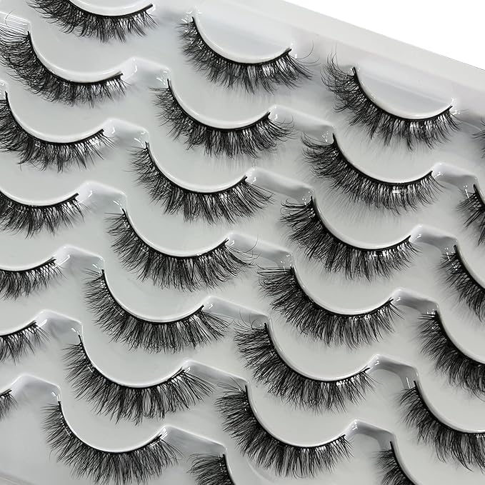 Newcally Cat Eye Lashes Natural Look False Eyelashes Short Wispy 3D Volume Fake Eye Lashes Pack 14 Pairs