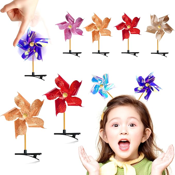 30 Pcs Windmill Alligator Hair Clips for Kids Girls Barrettes Party Sequin Pinwheel Hairpin Glitter Hair Decorative Accessories