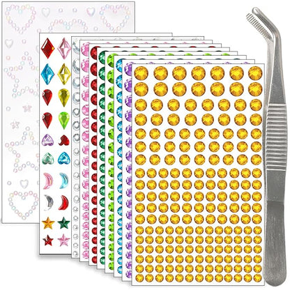 NIACONN 1760 Pcs Multicolor Hair Jewels Face Gems Stick on, Self Adhesive Glitter Rhinestones Stickers for Women Body Eyes Nails Festival Halloween Makeup & Crafts