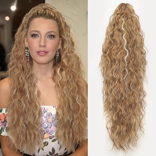 ORSUNCER Ponytail Extension Claw 26" Curly Pony Tail Clip in Claw Hair Extensions Fluffy Natural Looking Synthetic Hairpiece for Women