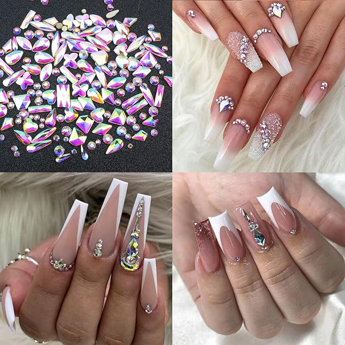 Nail Art Rhinestones Flatback Rhinestones Nail Charms Fine Glitter Supplies Mixed AB Crystals Gems Glitter Powder Luxury Design Jewelry Accessories for Women Manicure Decorations.