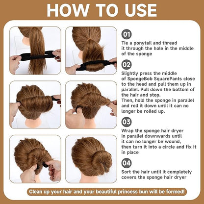 2pcs Hair Bun Maker for Women, Non-Slip Shaper Curler, Lazy Sponge Updo Styling Accessories for Long Thin Curly Straight Wavy Hair - Black
