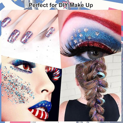 USA Flag Pride Body Glitter,4th of July Hair Glitter Gel,Festival Rave Glitter Face Makeup,Sparkling Chunky Body Glitters,Independence Day Patriotic Accessories,50ml