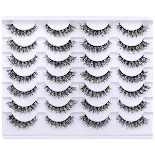Newcally Cat Eye Lashes Natural Look False Eyelashes Short Wispy 3D Volume Fake Eye Lashes Pack 14 Pairs