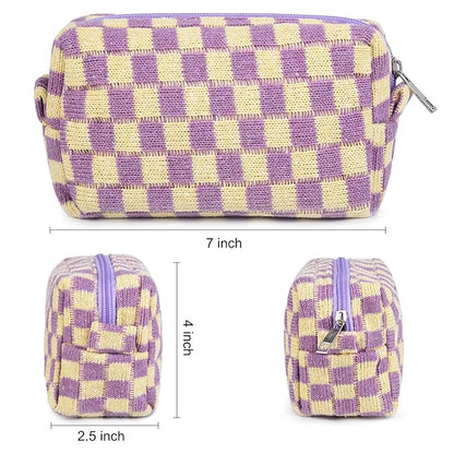2 Pieces Makeup Bag Checkered Cosmetic Bag Purple Blue Makeup Pouch Travel Toiletry Bag Organizer Cute Makeup Brushes Storage Bag for Women