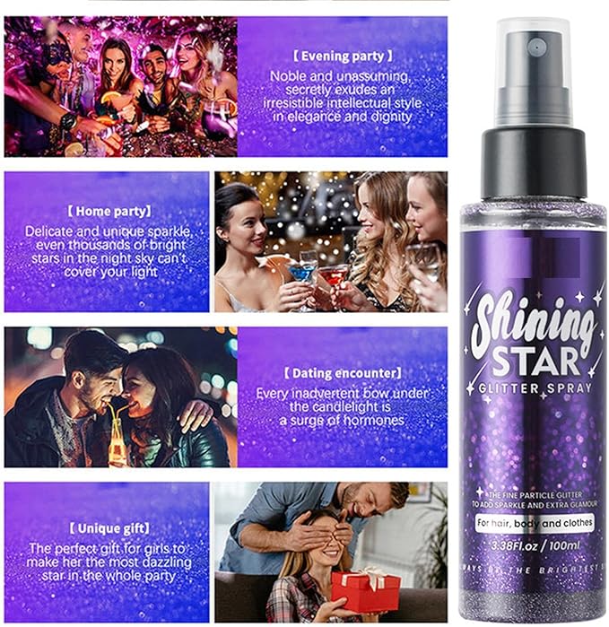 MAEPEOR Body Glitter Spray Long Lasting Shiny Glitter Spray Quick-Drying Shimmer Glitter Spray for Face Body Hair Clothes (100ml, Purple)