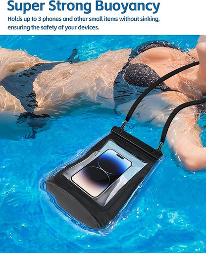 2L Waterproof Phone Pouch for Cruise Essentials 2024 Women, Large Space Waterproof Bag, Adjustable Lanyard Dry Bag for Family Vacations, Beach, Cruises Ship for 3 Phones iPhone Galaxy - Black