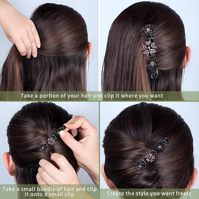 4PCS Sparkling Crystal Stone Braided Hair Clips - Decorative Hair Clips Suitable for Thick and Thin Hair, Girls/Women Hair Accessories, For Styling Partitions