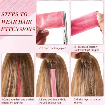 20 Pcs Glow in the Dark Colored Hair Extensions Clip 20 Inch Rainbow Party Hairpiece for Women, 10 Color(Pink)