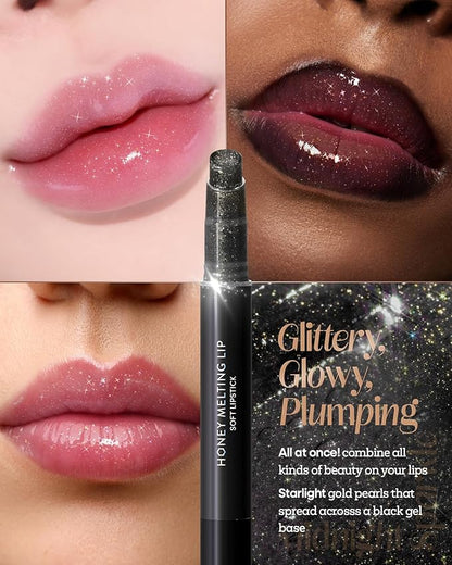 Nature Republic HONEY MELTING LIP GLITTER & PLUMPING (16 MIDNIGHT SPARKLE) SOFT LIP STICK Moisturizing Gloss, Volumizing formula, Color changing Sheer tint, Shine Glimmer Finish, korean make up