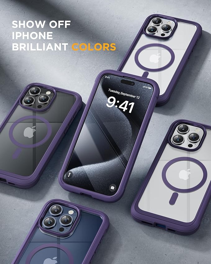 Miracase Magnetic for iPhone 12 Pro Max Case [Compatible with MagSafe] Full-Body Phone case with Built-in Glass Screen Protector& Camera Protector, Military Drop Proof 12 Pro Max Cover, Purple