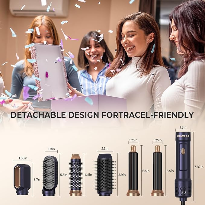 6 in ONE Blow Dryer Brush,Air Curling Iron Round Brush for Blow Out 1000W,Ionic Hair Dryer Brush for Women, Blowout Brush Air Styler Curler