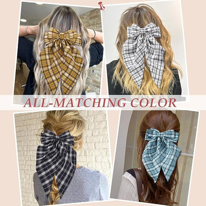 4 PCS Big Hair Bows for Women - Bow-knot Clips for Thick & Thin Hair, Nonslip Bow Claw Clips