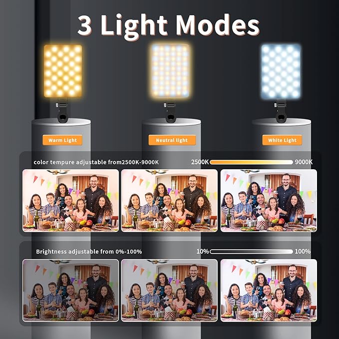 Selfie Light with LCD Display for Phone, 60 LED Phone Light with Rechargeable Clip and Adjusted 3 Light Modes, 2000mAh Video Light for Phone iPad, Laptop, Makeup, TikTok, Selfie, Vlog, Black