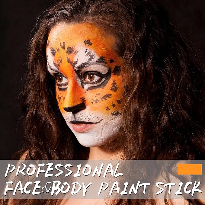 Orange Face Body Paint Stick, Eye Black Stick for Sports, Waterproof Full-Coverage Orange Face Makeup for Halloween Pumpkin Cheetah Lion Tige Cosplay Makeup