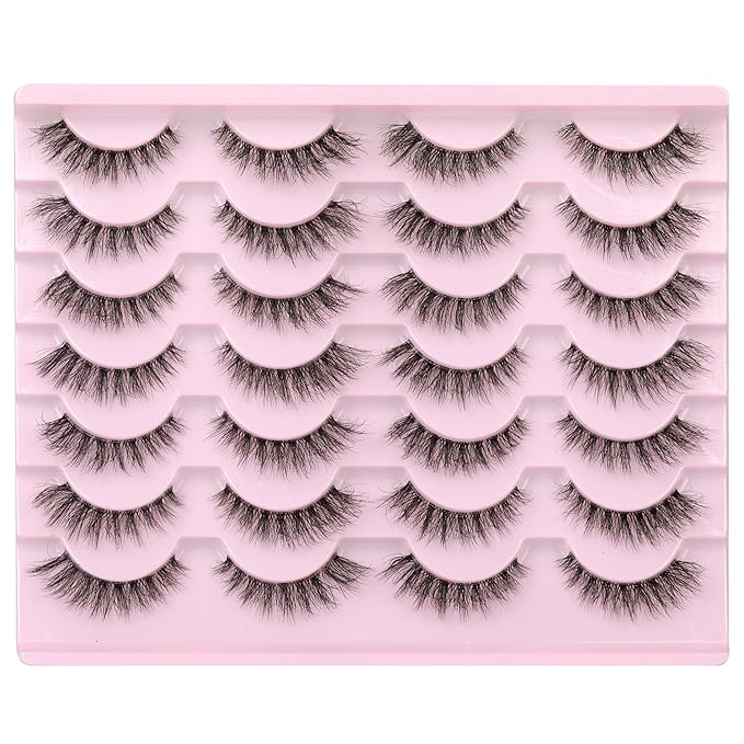 Newcally Lashes False Eyelashes Natural Look Lashes Mink Wispy 3D Volume Fake Eyelashes 5D Strip Cat Eye Lashes Pack Clear Lash Band Individual Eyelash 14 Pairs