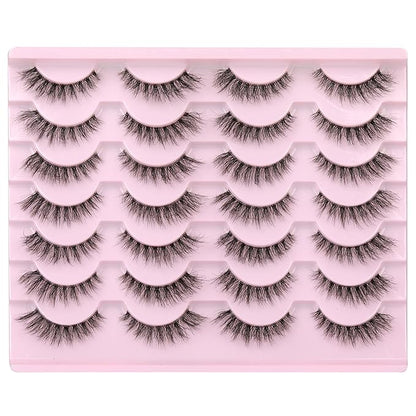 Newcally Lashes False Eyelashes Natural Look Lashes Mink Wispy 3D Volume Fake Eyelashes 5D Strip Cat Eye Lashes Pack Clear Lash Band Individual Eyelash 14 Pairs