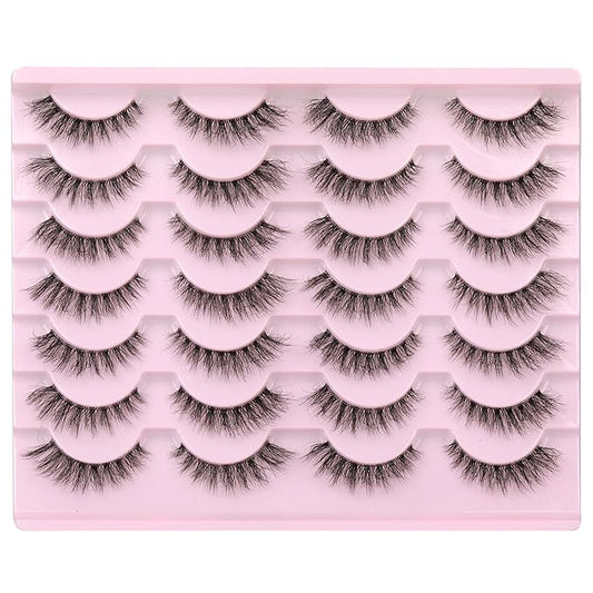 Newcally Lashes False Eyelashes Natural Look Lashes Mink Wispy 3D Volume Fake Eyelashes 5D Strip Cat Eye Lashes Pack Clear Lash Band Individual Eyelash 14 Pairs