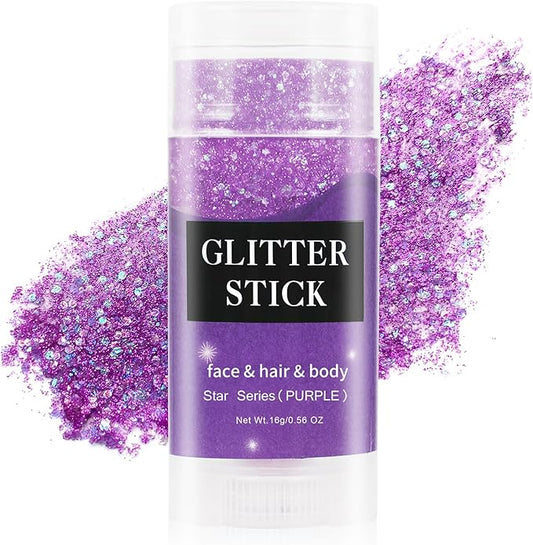 MEICOLY Purple Face Body Glitter Stick,Mardi Gras Outfit for Women,Mardi Gras Accessories,Waterproof Chunky Glitter Makeup for Face/Body/Hair/Eyes,Mermaid Glitter Face Paint,Body Glitter for Women