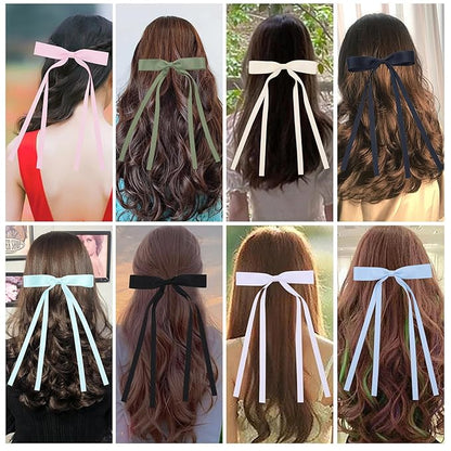 HairBows for Women & Girls, 16 PCS Ribbon Hair Bow with Long Tail Bowknot Hair Clips, Hair Barrettes with Bow Accessories