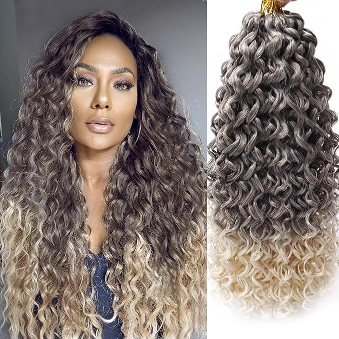 8 Packs Curly Crochet Hair GoGo Curl Crochet hair for Black Women Deep Wave Braiding hair,Synthetic Bohemian Crochet Braid Water Wave Crochet hair Extensions (6/613, 18inch)