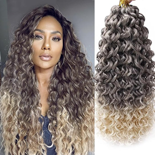 8 Packs Curly Crochet Hair GoGo Curl Crochet hair for Black Women Deep Wave Braiding hair,Synthetic Bohemian Crochet Braid Water Wave Crochet hair Extensions (6/613, 18inch)