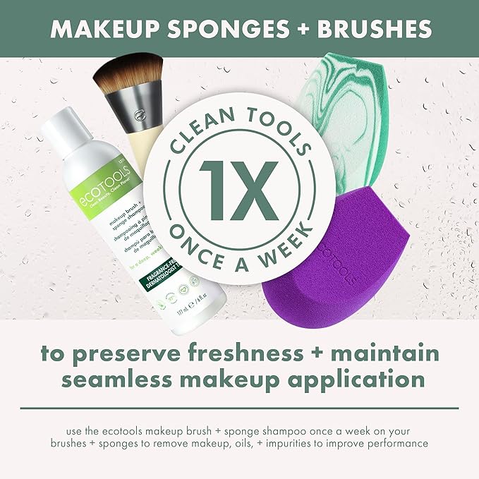 EcoTools Blend + Blur Makeup Brush and Sponge Duo, Makeup Blender Sponge & Foundation Brush, For Liquid & Cream Makeup, Cloud Skin, Eco Friendly, Latex-Free, Cruelty Free, & Vegan, 2 Piece Set