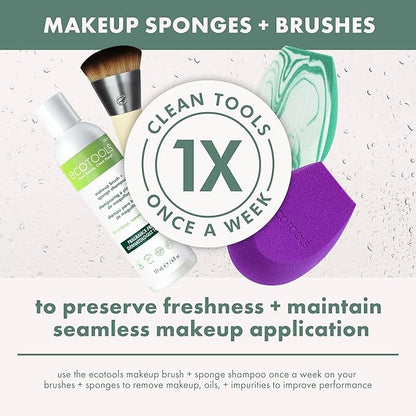 EcoTools Blend + Blur Makeup Brush and Sponge Duo, Makeup Blender Sponge & Foundation Brush, For Liquid & Cream Makeup, Cloud Skin, Eco Friendly, Latex-Free, Cruelty Free, & Vegan, 2 Piece Set