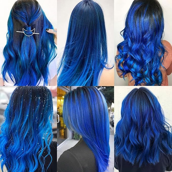 22 inch Colored Hair Extensions, Colorful Party Highlights Clip in Synthetic Hair Extensions for Girls Women Kids Favor Gift(10 PCS Blue)