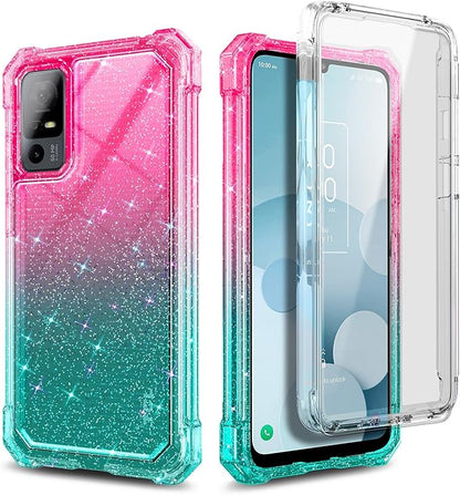 NZND Designed for TCL 40 XE 5G Case, TCL 40 X 5G with [Built-in Screen Protector], Full-Body Protective Shockproof Rugged Bumper Cover, Impact Resist Case (Glitter Pink/Aqua)