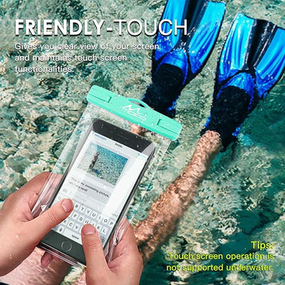 MoKo Waterproof Phone Pouch 2Pack, Underwater Phone Case Dry Bag with Lanyard Compatible with iPhone 16 14 13 12 11 Pro Max X/Xr/Xs Max/SE 3, Galaxy S21/S10/S9, Note 10/9/8, Black+Mint Green