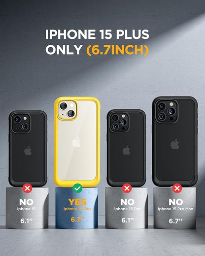 Miracase Glass Series Designed for iPhone 15 Plus Case 6.7',Full-Body Military Drop Proof 15 Plus Phone Case Cover with Built-in 9H Tempered Glass Screen Protector,Yellow