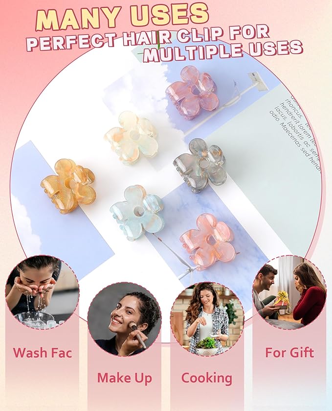 Claw Hair Clips Jaw Clamps - 12PCS Small Hair Claw Jaw Clamp for Thin Hair Styling Accessories Classic Hair Clamp for Women Girls (Sequins(Flower))