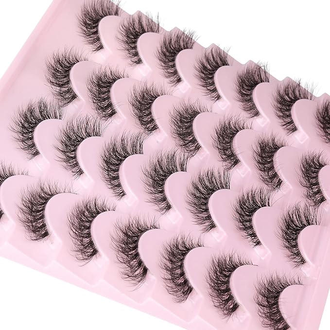 Newcally Lashes False Eyelashes Natural Look Lashes Mink Wispy 3D Volume Fake Eyelashes 5D Strip Cat Eye Lashes Pack Clear Lash Band Individual Eyelash 14 Pairs