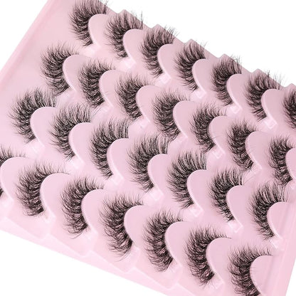 Newcally Lashes False Eyelashes Natural Look Lashes Mink Wispy 3D Volume Fake Eyelashes 5D Strip Cat Eye Lashes Pack Clear Lash Band Individual Eyelash 14 Pairs