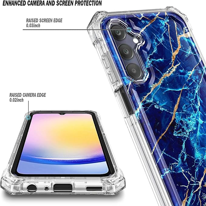 Designed for Galaxy A25 5G Case, Samsung A25 Phone Case with [Built-in Screen Protector], [16FT Military Grade Drop Tested] Full-Body Protective Shockproof Rugged Bumper Cover (Marble Sapphire)