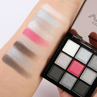 9 Colors Smoky Eyeshadow Palette – Silver, Black, Gray & Red Eyeshadow for Bold Eye Looks, Highly Pigmented Glitter & Matte Shades, 24-Hour Long-Lasting Waterproof Formula, Easy to Blend Eye Makeup